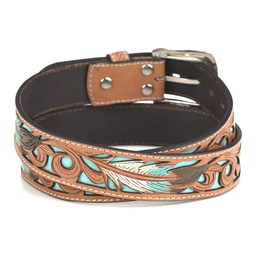 Nocona Western Belt Mens Feather Tooled Filigree Inlay N2100060024