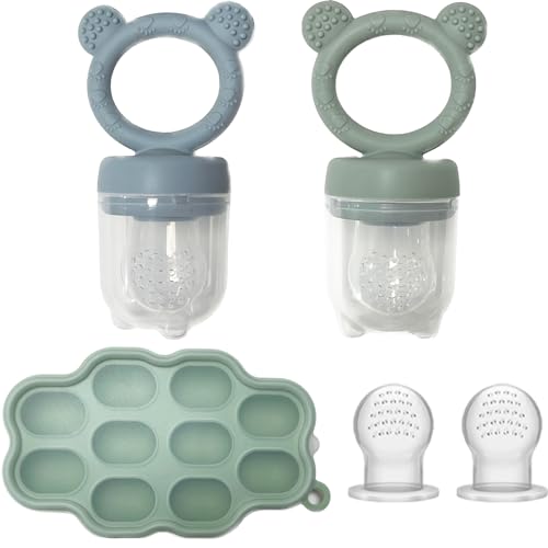 Baby Breastmilk Popsicle Freezer Molds & Baby Fruit Food Feeder Pacifier Set, JEXFUN Baby Silicone Nibble Freezer Tray Food Storage Containers, Breast Milk Ice Cubes for Teething & Self Feeding