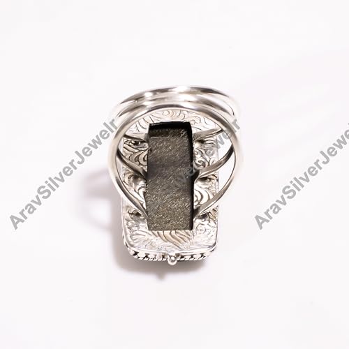 Bague obsidienne dorée pierre précieuse brune argent Sterling 925