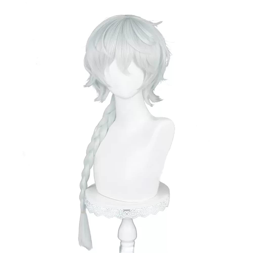 Xingwang Queen Anime Bungo Stray Dogs Cosplay Wig Long Braid Pale Silvery-blue Heat Resistant Synthetic Halloween Party Wigs (Nikolai Gogol)