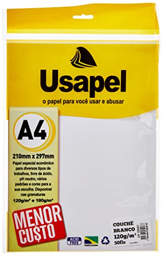 Papel Couche Usapel 120g, Filiperson, Branco, A4, Pacote de 50
