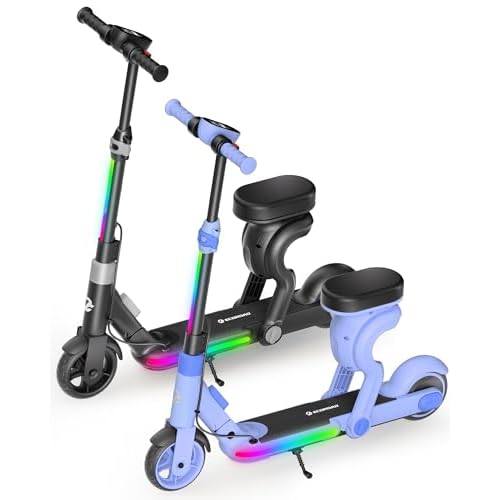 ECOROAD 2-in-1 Kids Electric Scooter EK8,200W Motor & 9 Miles Range,Up to 10 MPH,Dual Brake System,Bluetooth Music & Foldable & Adjustable Height, for Kids Ages 6-12(Black)