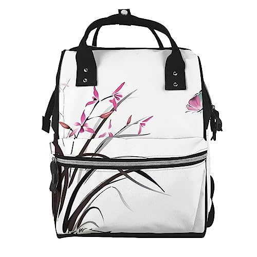 Sac à langer imprimé papillon floral pour maman et papa, sac à dos grande capacité noir