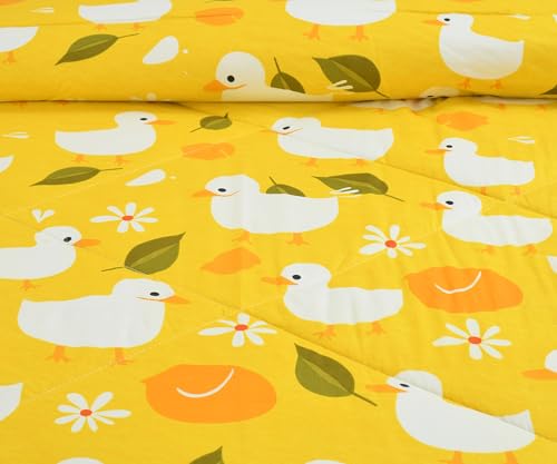 Image of FRESH FROM LOOM Rotary Printed Micro Fiber Comforter | Dohar | Quit | Single Bed | Double Weaved | Washable | Hypoallergenic Skin Friendly (Yellow-Duck | 60x90 Inches, Single Bed)