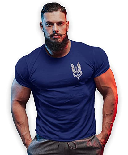 bebak Camiseta de gimnasio para hombre | Ropa de gimnasio para hombre | Camisetas Arnold para culturismo y entrenamiento, azul marino, M