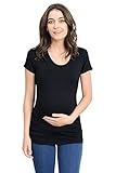 Doubled Layered Round Neck Ruched Maternity Nursing Breastfeeding Top (Large, Black)