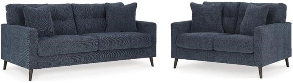 BOWERY HILL Navy Sofa & Loveseat Set with Polyester Upholstery