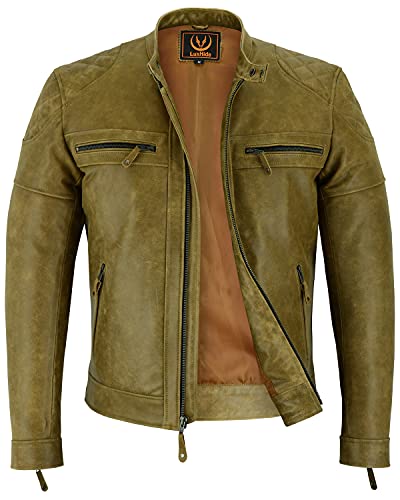 A&H Apparel Mens Classic Vintage Two Tone Genuine Top-Grain Cowhide Biker Leather Jacket