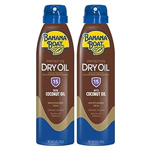 Banana Boat Deep Tanning Oil Sunscreen with Coconut Oil, Broad Spectrum Spray, SPF 15, 6oz. – Twin Pack