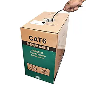 550MHZ CAT6 Plenum Cable 1000ft Blue, 23AWG 4Pair, Solid Network Cable Unshielded Twisted Pair (UTP), Available in Blue, White, Yellow, Gray, Purple, Green & Black (Black)