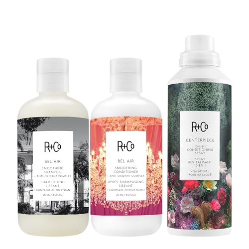 R+Co BEL AIR Shampoo, Conditioner & CENTERPIECE All-In-One Elixir Spray Bundle – Smoothness, Shine & Frizz Control for All Hair Types – Vegan & Cruelty-Free Hair Care Set