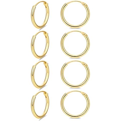 Hoop Earring 14K Gold Plated S925 Sterling Silver Endless Hoop Earring Set for Women Men 8mm-12mm (4 pairs 14K gold 8MM) Cover