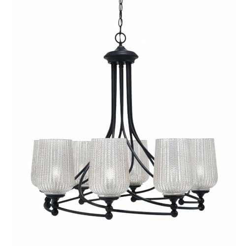 Toltec Lighting 908-MB-4253 Capri - 8 Light Uplight Chandelier-26.5 Inches Tall and 25 Inches Wide, Finish Color: Matte Black, Glass Color: Silver Textured