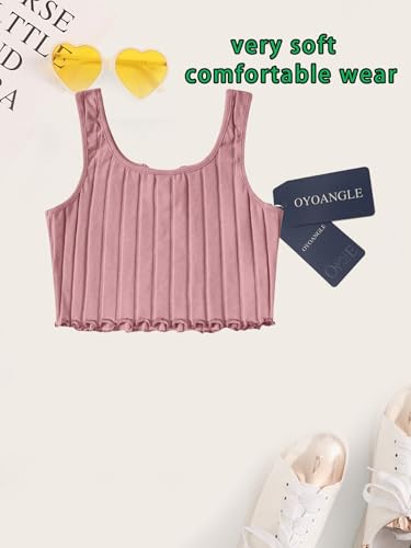 Image of OYOANGLE Girl's 2 Piece Outfits Sleeveless Rib Knit Notched Neck Crop Tank
