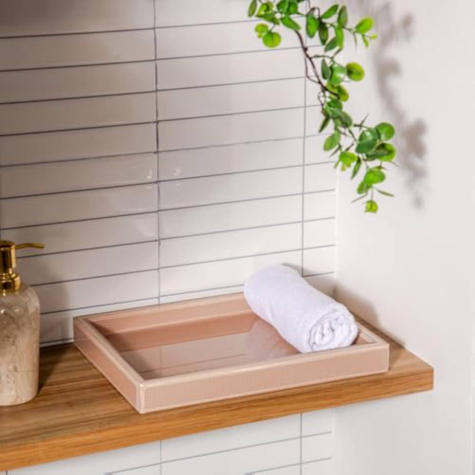 Peach Glass Decorative Tray for Home Decor