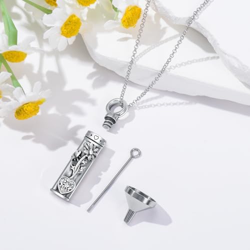 PELOVNY 12 Birthstone Birth Flower Urn Necklaces for Ashes 925 Sterling Silver Floral Bar Cremation Jewelry Keepsake Memorial Gifts for Women3