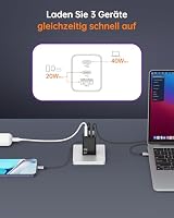 NOVOO 67W USB C Ladegerät 3-Port GaN Ⅲ USB C Netzteil Schnellladegerät mit 1 PD 100W Typ-C-Kabeln Wandladegerät für MacBook Pro 14'',Dell XPS 13,iPad Pro,iPhone 16,Galaxy S24/S23,Note20,Apple Watch – Ansicht 3