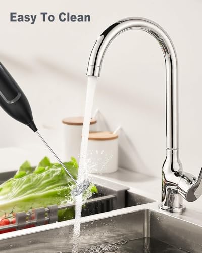 Milchaufschäumer Stab/Milchschäumer Elektrisch tragbarer mit Hoher Leistung Getränkemixer Kaffeebesen batteriebetriebener für Latte, Matcha-Tee, Cappuccino, Schwarz