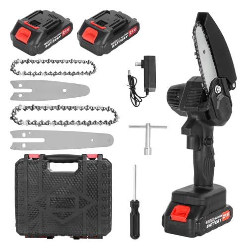 kiskick Mini motosierra inalámbrica, funciona con pilas, motosierra pequeña de mano para podar árboles, sierra de mano pequeña para ramas de árboles, patio, hogar, color negro