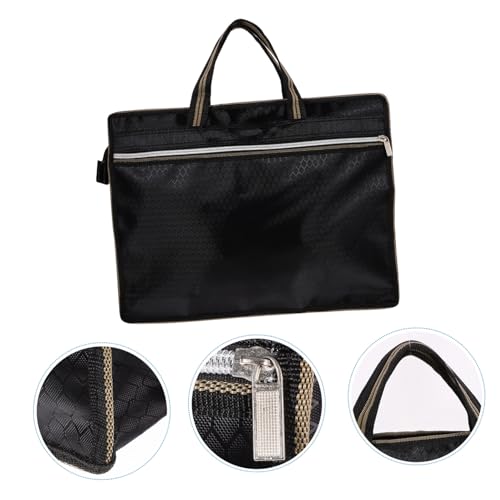 FUNNETOYU オックスフォード製ファイルバッグ 大容量ジッパーポケット付き 書類収納ポーチ 便利な持ち運び メンズ用ドキュメントケース ブラック