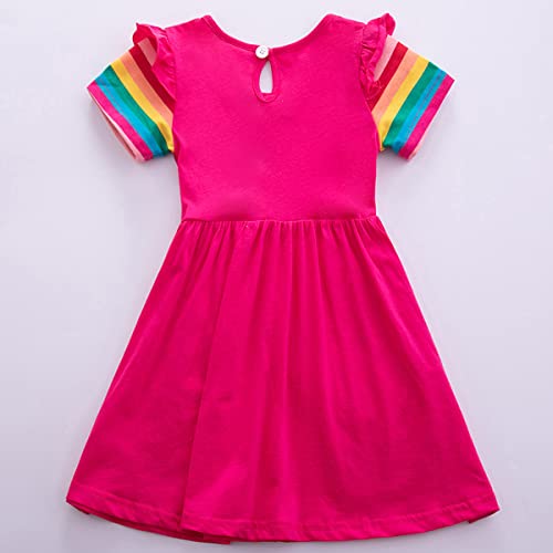 Kids Girls Summer Casual Unicorn Dresses Cotton Short Sleeve Crew Neck Dress 2-7 Years4