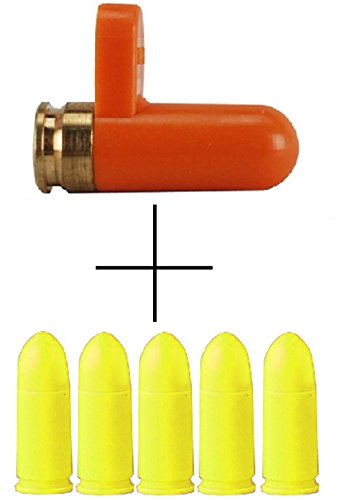 Ultimate Arms Gear Short Tab 9mm Pistol Handgun Rifle Empty Chamber Ejectable Long Safety Flag Load Indicator Dummy Ammo Round + 5 Pack Yellow Inert 9mm NATO Luger Trainer Cartridge Dummy Ammunition