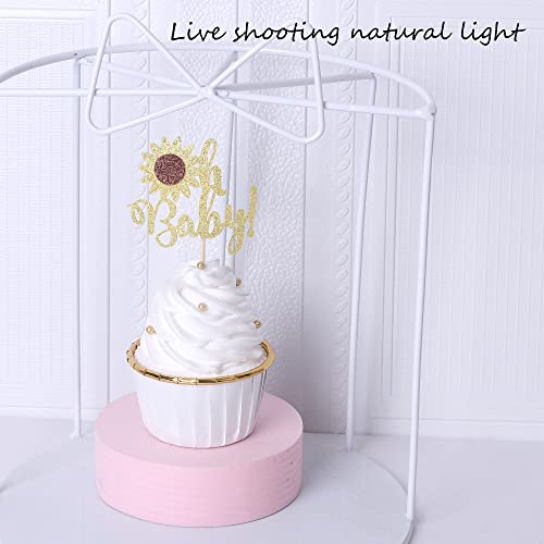 24 Pack Sunflower Oh Baby Cupcake Toppers Gold Glitter Baby Shower Cupcake Picks Sunflower Cupcake Toppers For Gender Reveal Theme Baby Shower Party Cake Decorations Supplies #TOP6