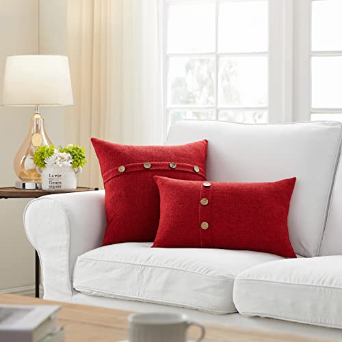 Meekio Set Of 2 Christmas Pillow Covers 18 X 18 For Christmas Decorations Farmhouse Pillow Covers With Coconut Buttons #TOP1