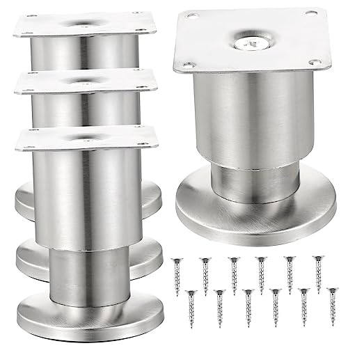 VILLCASE 4 Piezas Almohadillas De Acero Inoxidable Ajustable Patas De Tocador Pata del Sofá Pararse Almohadillas para Muebles Alto Patas De Los Muebles Pies del Gabinete Pies De Sofá Plata