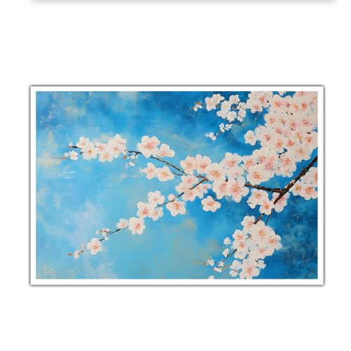 Peinture murale cerisier bleu céruléen grand format déco murale salon affiche 60x90