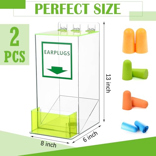 Vercraft 2 Pack Compact Earplug Dispenser with Cover and Front Pocket, Clear Acrylic Holder for Table Wall Mount Ear Plug Dispenser Storage for Industrial Factory Office Nursery, 6 x 8 x 13 Inch