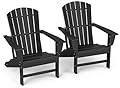 GREENVINES Adirondack Chairs Set of 2 | HDPE Plastic | Oversized Fire Pit Chair | All Weather | Black | Poly Lumber | for Outdoor Deck Backyard Patio Garden