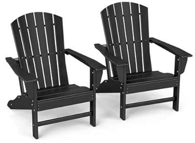 GREENVINES Adirondack Chairs Set of 2 | HDPE Plastic | Oversized Fire Pit Chair | All Weather | Black | Poly Lumber | for Outdoor Deck Backyard Patio Garden