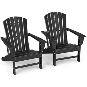 GREENVINES Adirondack Chairs Set of 2 | HDPE Plastic | Oversized Fire Pit Chair | All Weather | Black | Poly Lumber | for Outdoor Deck Backyard Patio Garden