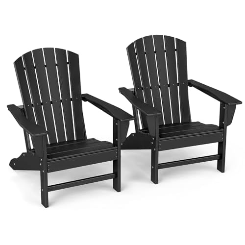 GREENVINES Adirondack Chairs Set of 2 | HDPE Plastic | Oversized Fire Pit Chair | All Weather | Black | Poly Lumber | for Outdoor Deck Backyard Patio