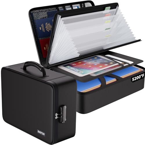 ENGPOW Fireproof Document Box,5200℉ Document Bag,38.5x28.5x11cm File Organiser with 7 Pockets,Multi-Layer Waterproof & Fireproof Safe Storage Box for A4 Documents,Passport,Card option