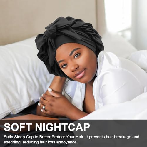 DRESHOW Satin Braid Bonnet for Women Silk Bonnet for Sleeping Sleep Cap with Elastic Tie Band Night Cap for Long Curly Hair Locs - Image 2