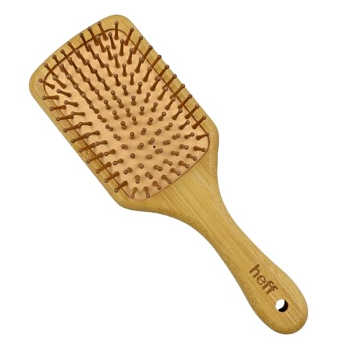 Image of Heff Bamboo Hair Brush, Natural Bamboo, Paddle Brush with Wooden Bristles, 9.5 Inches x 3.3 Inches