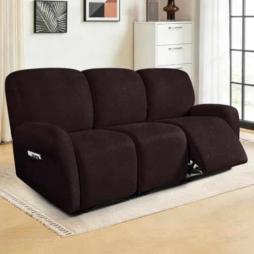 Image of ANARACHON Leather Look Recliner Couch Cover 8-Piece Recliner Sofa Slipcovers 3 Seater for Reclining Couches Furniture Protector Spandex Fabric Washable (Recliner Sofa,256Chocolate)