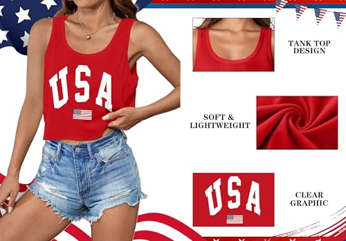 Image of Ithalt Womens American Flag Shirts 4th of July Outfits USA T-Shirt Patriotic Tank Shirt Fourth of July Sleeveless Tops