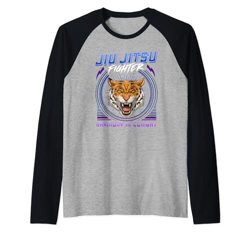 Jiu Jitsu Harmony In Combat - Grappling BJJ Tiger Head Maglia con Maniche Raglan