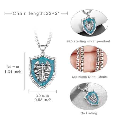 St Michael/St Benedict Necklace 925 Sterling Silver Turquoise Religions Necklace Religions Jewelry for Men Women4