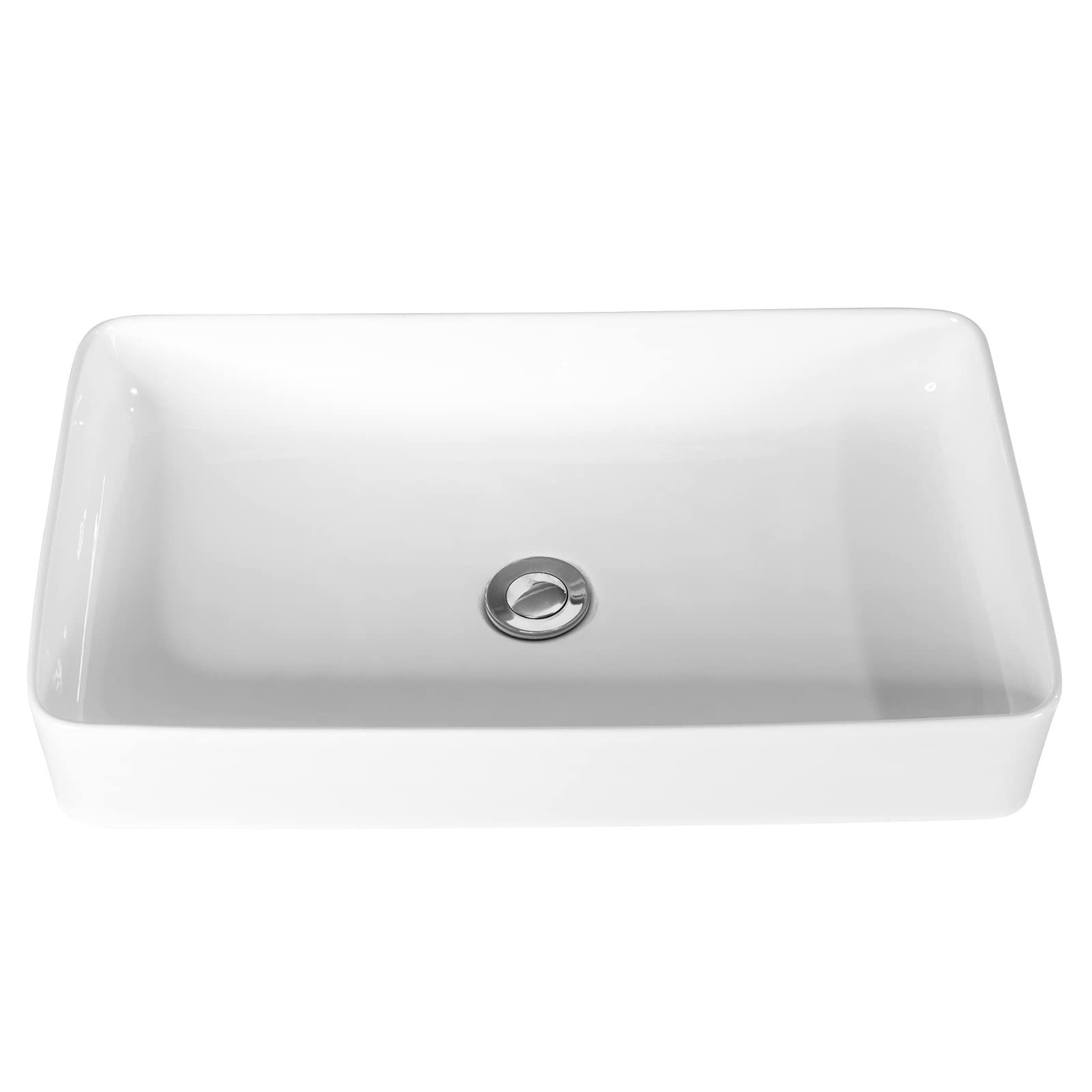 GOPLUS Lavabo Vasque en Céramique Rectangulaire avec Vidange Pop-up, Vasque à Poser Blanc Style Moderne pour Salle de Bain, 60 x 35 x 11 CM