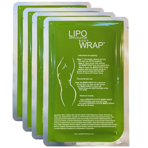 Lipo Applicator Parches Reafirmantes De Envoltura Corporal - Té Verde Y Algas Marinas | Anticelulíticos Para Abdomen, Cintura, Piernas Y Brazos (4 Envolturas)