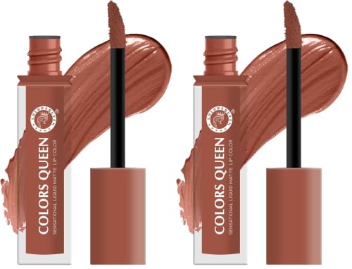 Image of Colors Queen Sensational Liquid Matte Lipstick - 7g | Long Lasting, Fade & Transfer Proof Lipstick | Highly Pigmented, Water & Smudge Proof Liquid Lipstick for Women (09 - Nude It) (Pack of 2)