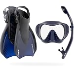Cressi Adult Snorkel Set, Voyager Set, Dry-Top Float Valve, Wide View Mask