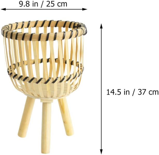 GANAZONO Woven Plant Stand Rattan Plant Pot on Wooden Standing Legs Wicker Planter Pot Tall Plant Holder Flower Riser Holder Plant Display Rack for Home