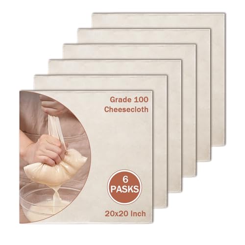 ADULLPONY Cheese Cloths - 6pcs Reusable Bulk Hemmed Organic Cheesecloth 20x20 Inch Unbleached Cotton Mesh Fabric for Cheese Making, Yogurt, Juicing