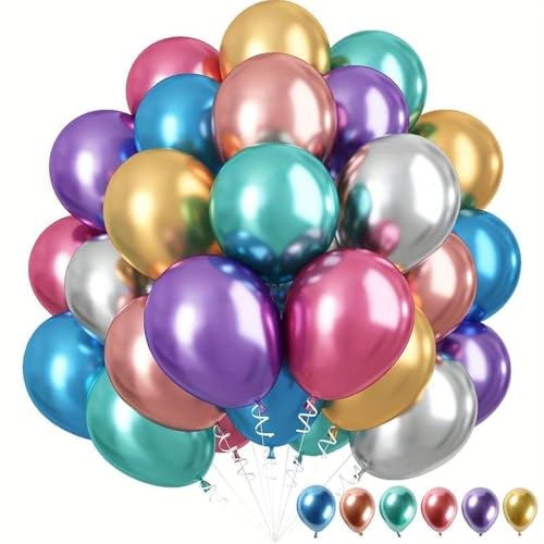 MOMENT 100 Pieces Colourful Decorated Party Balloons 12 Inch Multi Color Foil Metallic Chrome Balloon for Birthday Decoration Wedding Arch Baby Shower Festival Kids Baby Party Supplies
