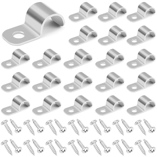 NISENTIA 50 Stück Kabelschellen zum Schrauben Ø 7-8 mm Kabelschellen Metall mit 50 Edelstahl Schrauben Kabelhalter Schraubbar Rohrschellen Edelstahl U Schelle Befestigungsschellen für Rohre Silber